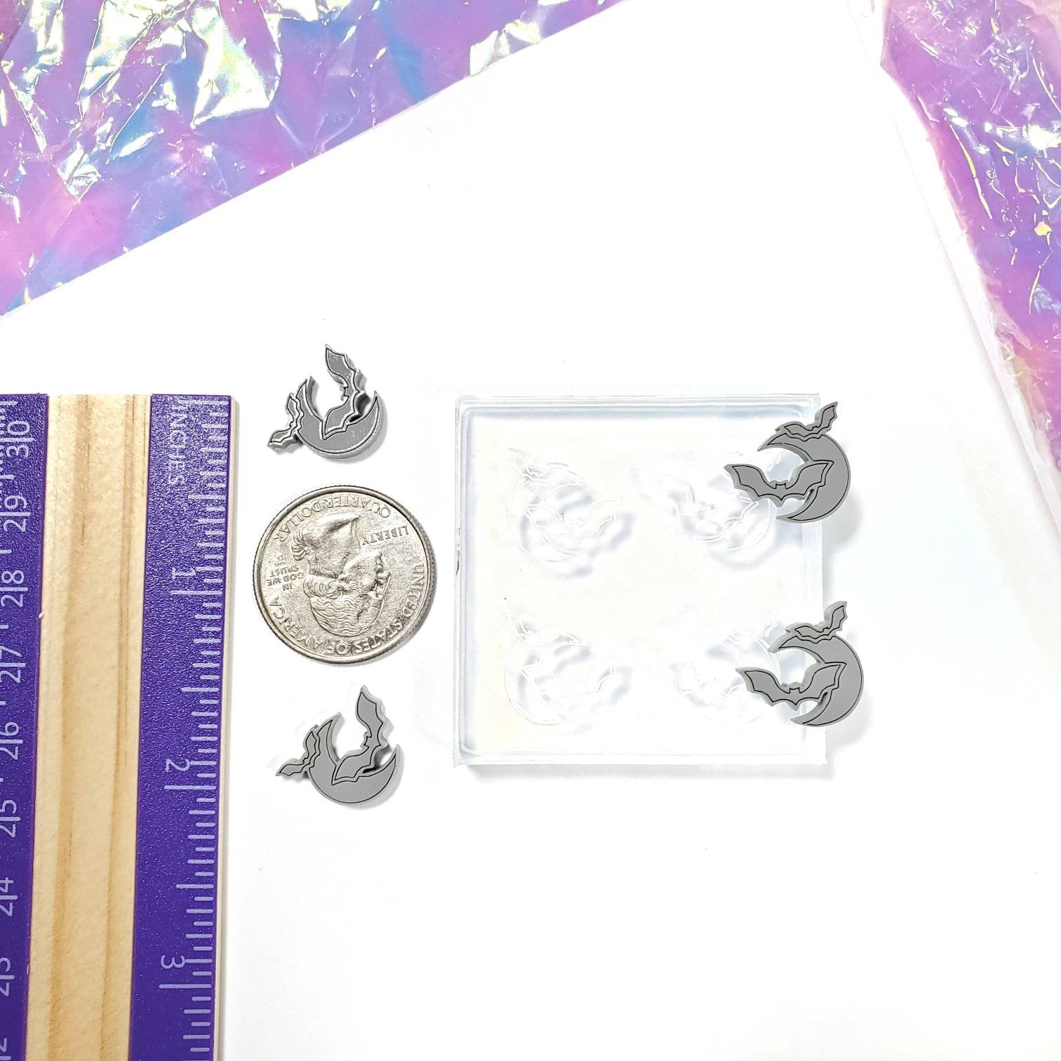 Bat & Moon Scary Moonlight Earrings Stud Silicone Mold(A5)