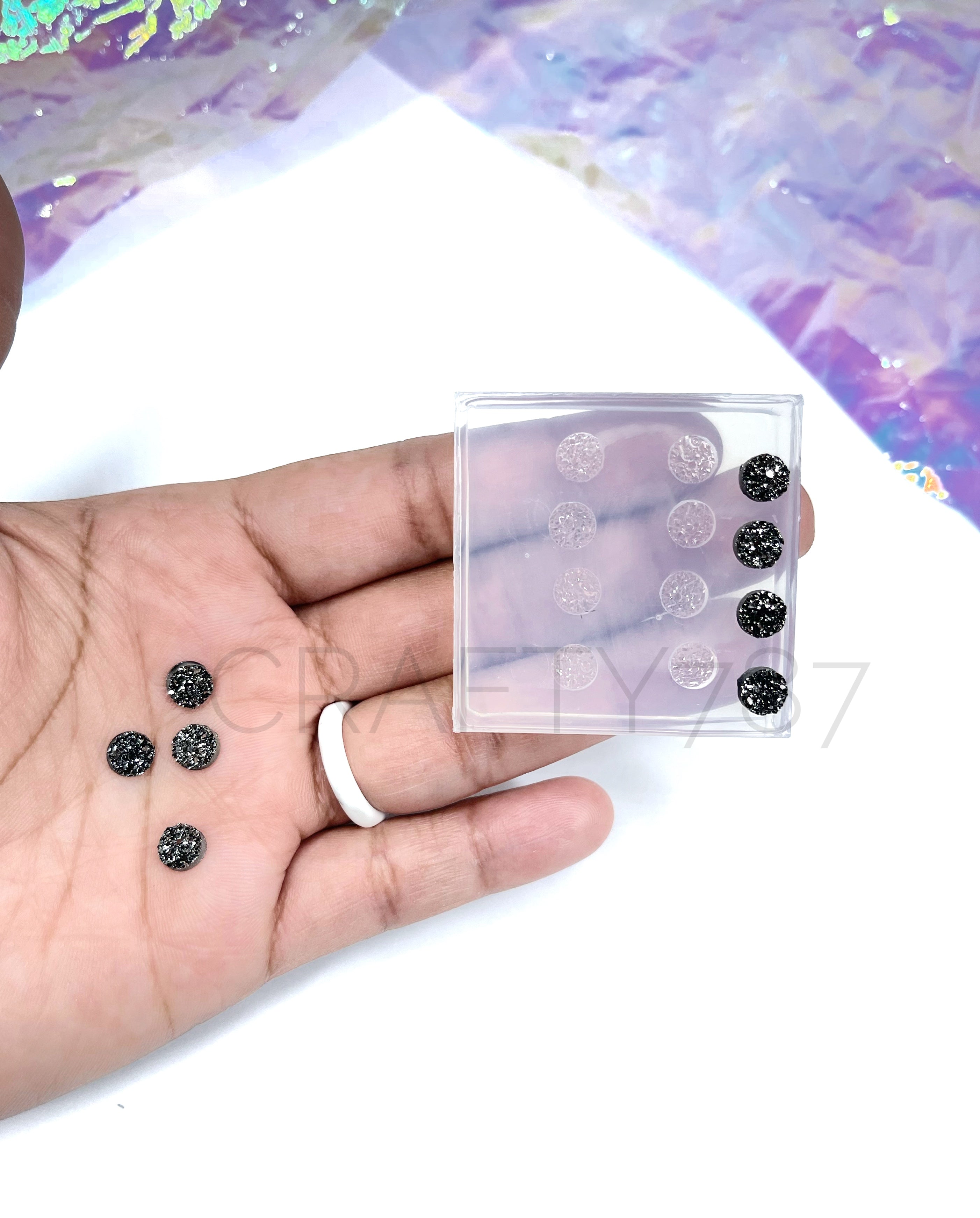 Circle 6mm Druzy Stud Earring Silicone Mold 4 Pairs(B10)