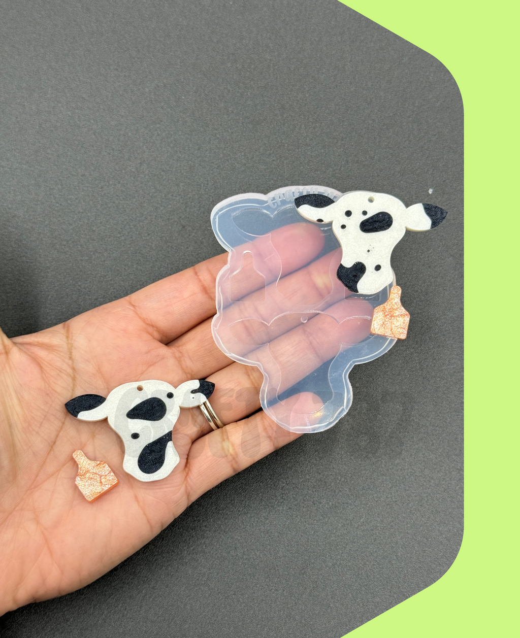 Cow Face Dangle Earring Silicone Mold With Cow Tag (C15)