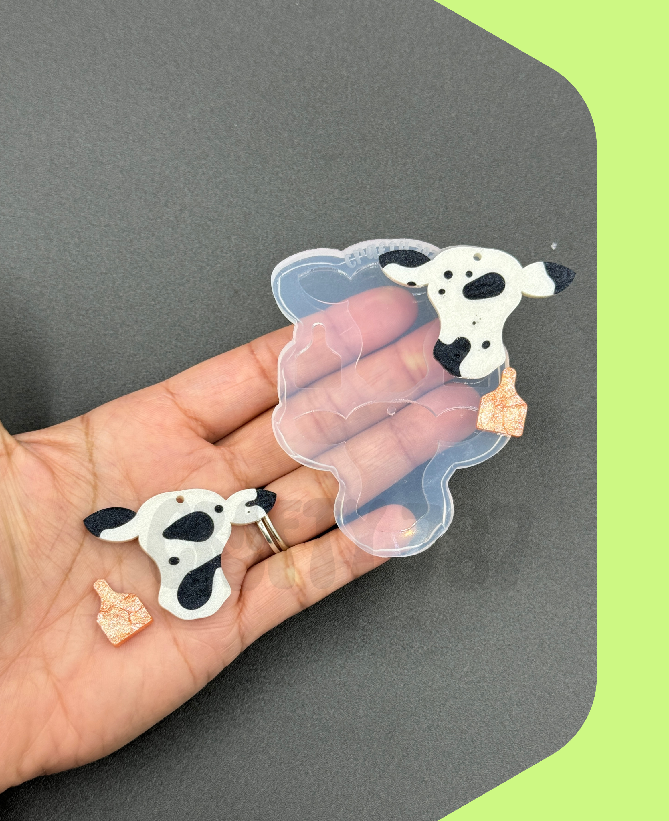 Cow Face Dangle Earring Silicone Mold With Cow Tag (C15)