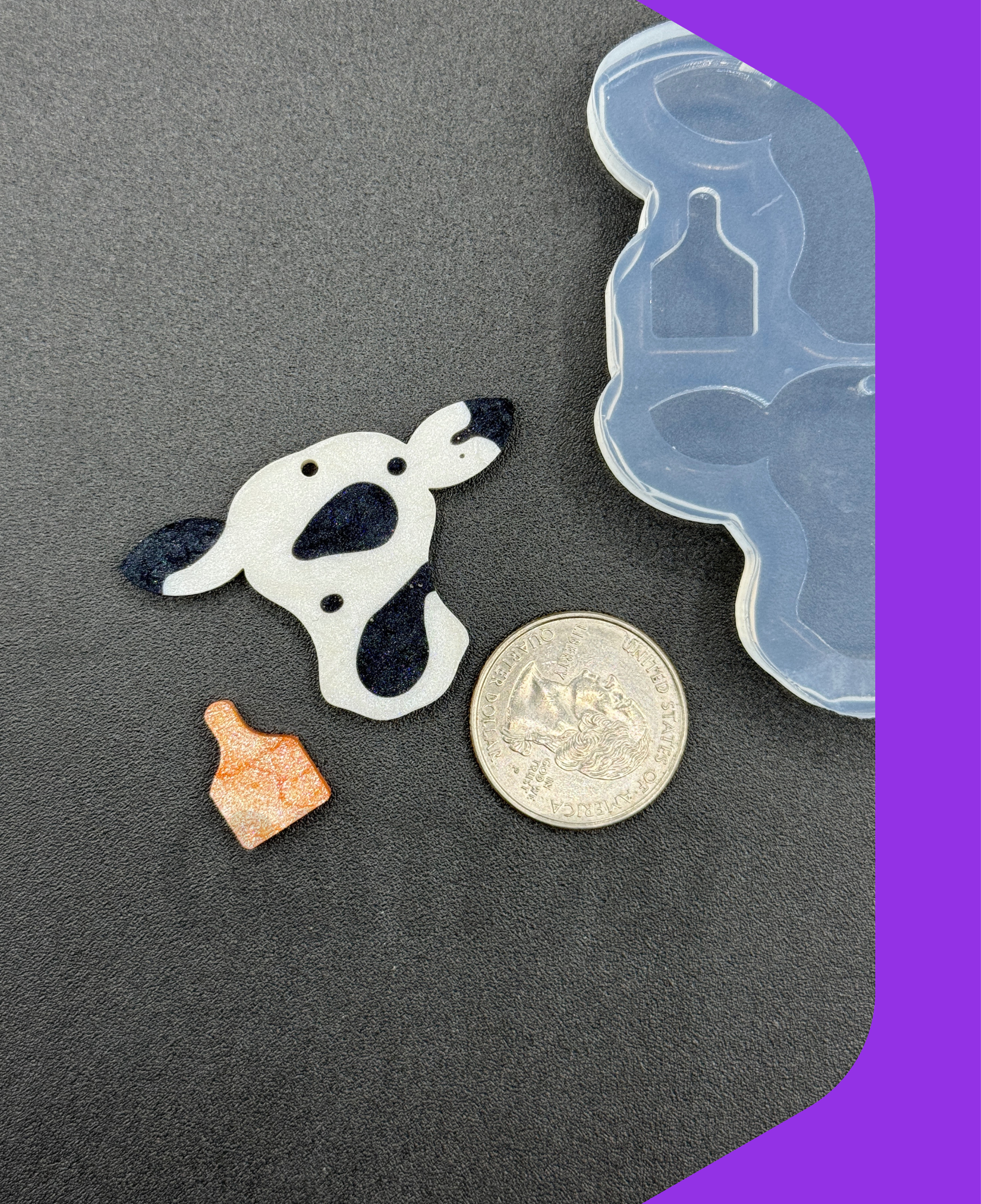 Cow Face Dangle Earring Silicone Mold With Cow Tag (C15)