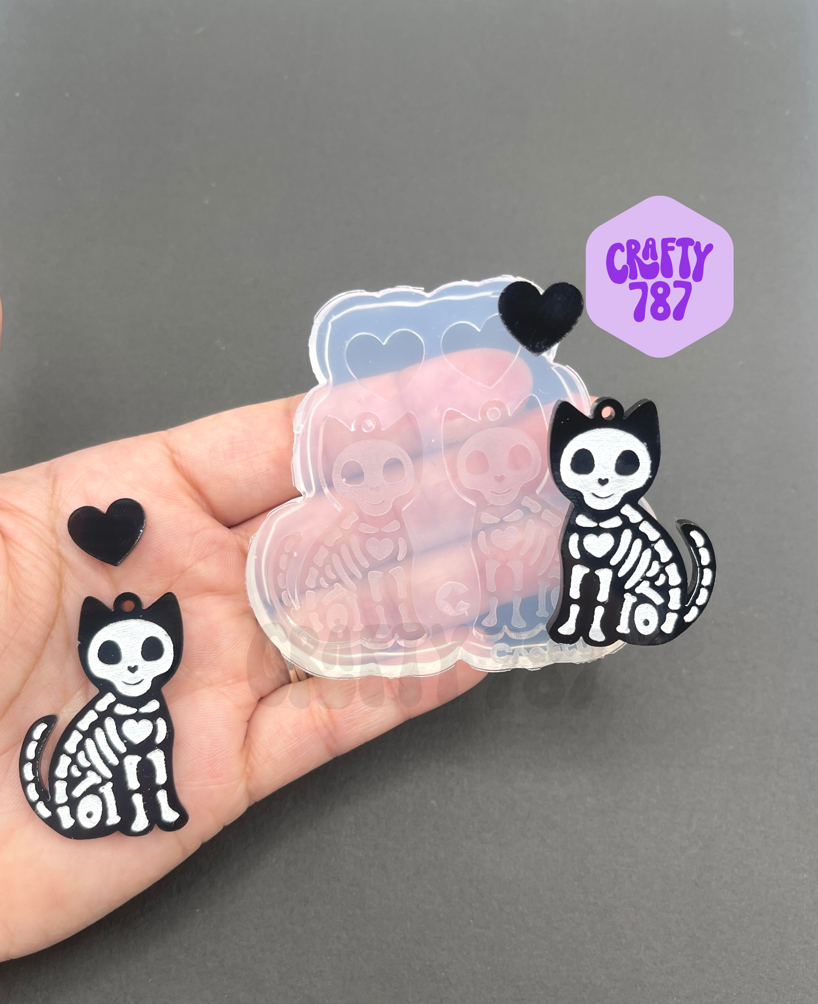 Cat Skeleton Dangle Earring Silicone Mold, Resin Mold & More (C5)