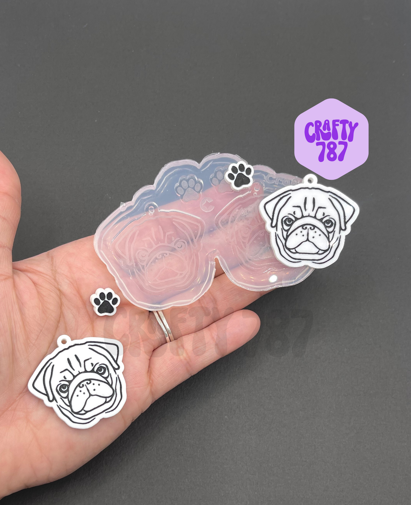 Pug Dog Dangle Earring/Keychain Silicone Mold(C13)