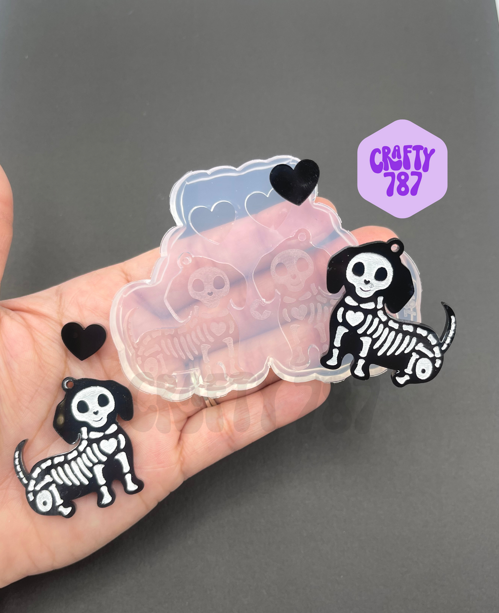 Dog Skeleton Dangle Earring/ Keychain Silicone Mold (C9)