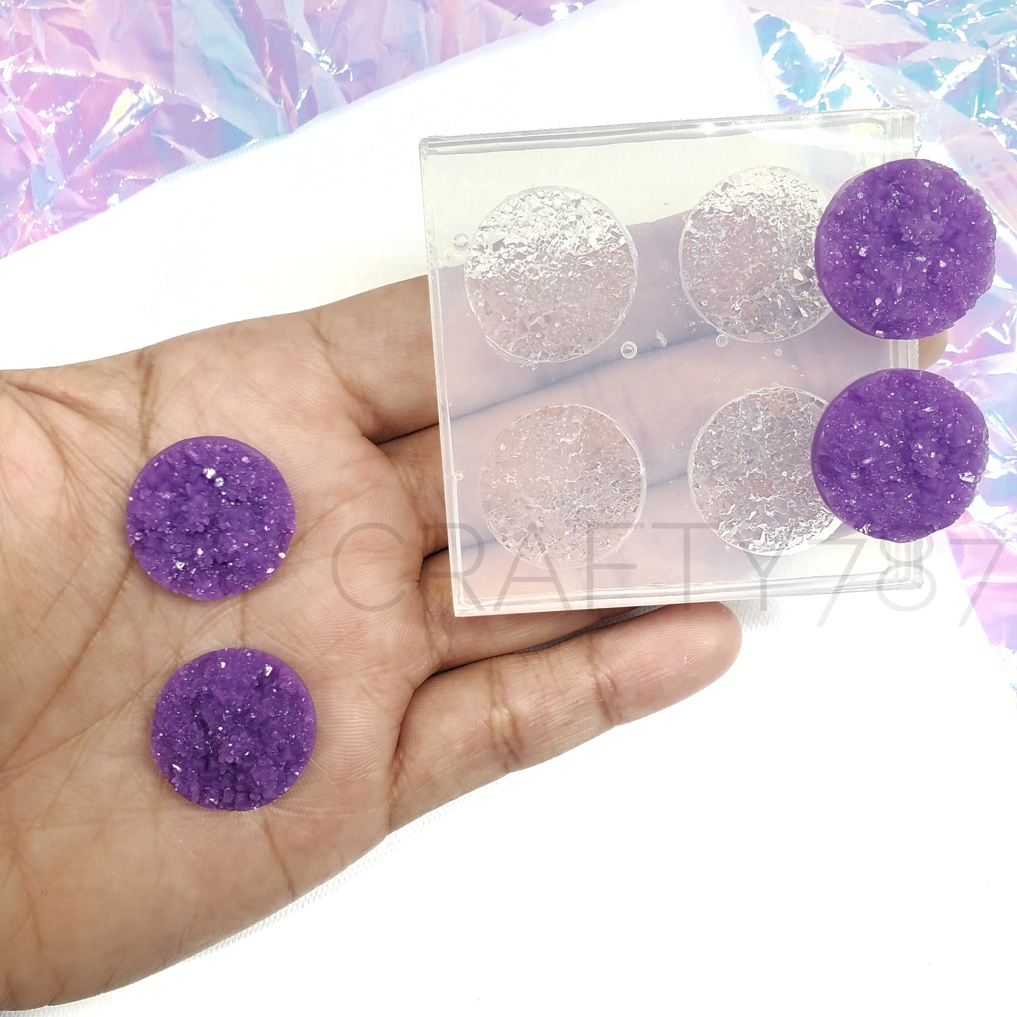 Circle Druzy 25mm Silicone Mold with Bonus 8mm Druzys two Pairs(B5
