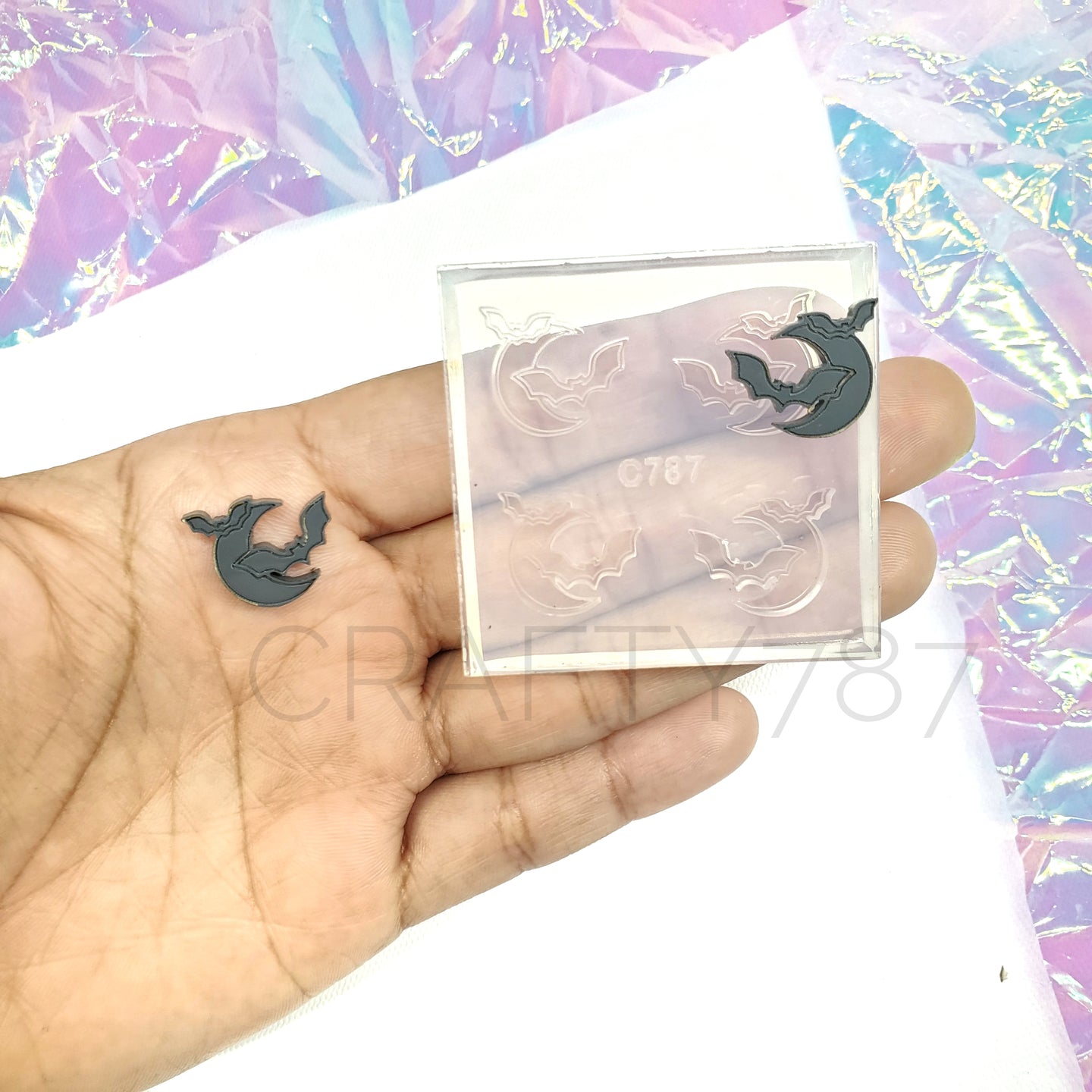 Bat & Moon Scary Moonlight Earrings Stud Silicone Mold(A5)