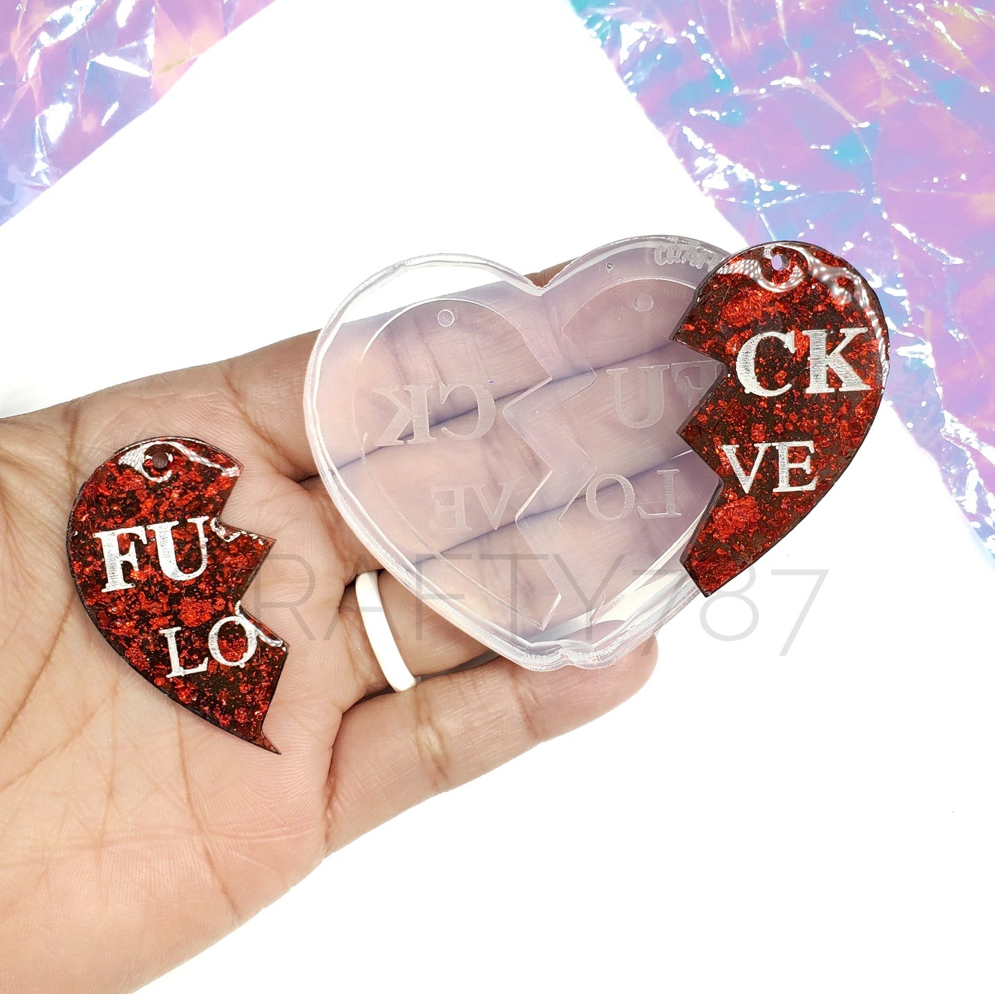 FU CK LOVE Broken Heart  Dangle Silicone Mold (D2)