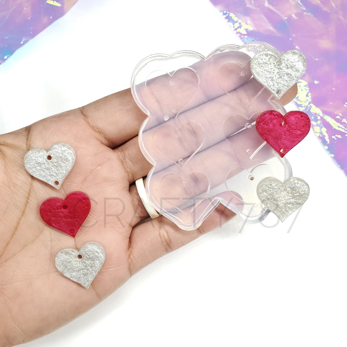 Plain 3 Heart Dangle Earring Silicone Mold (D3)