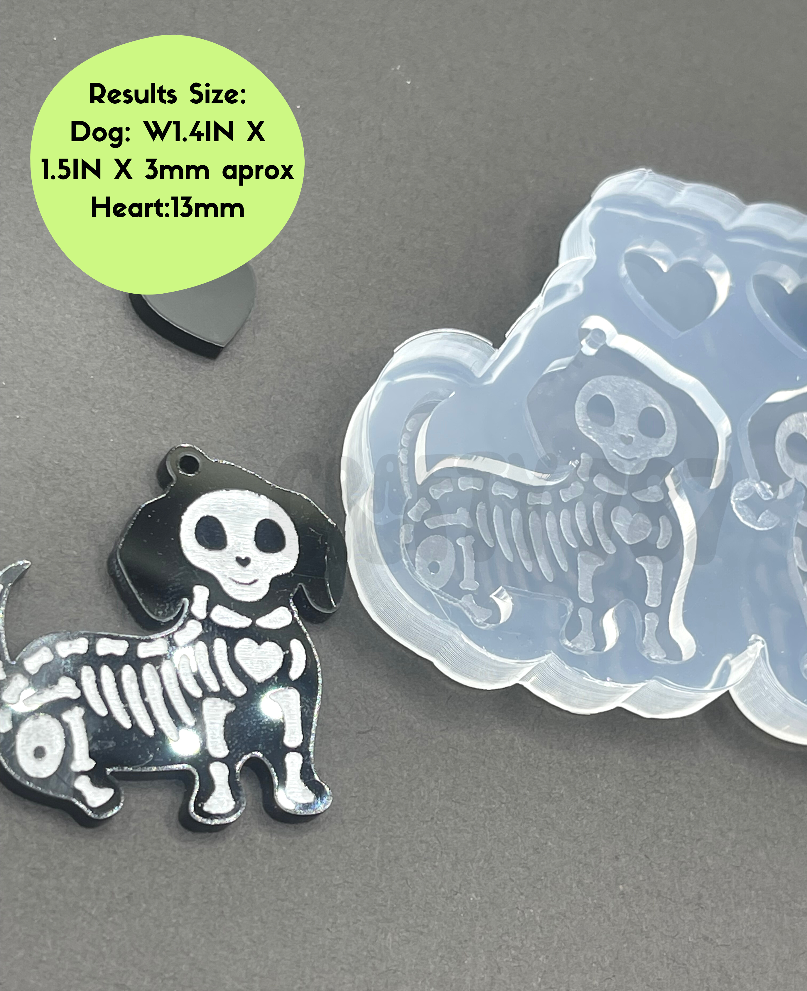 Dog Skeleton Dangle Earring/ Keychain Silicone Mold (C9)