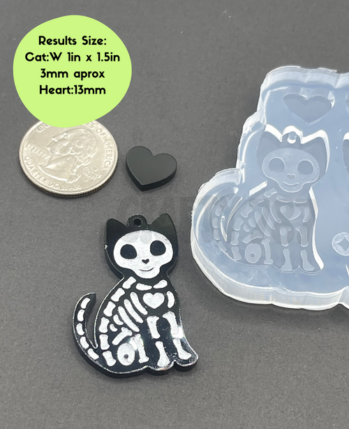 Cat Skeleton Dangle Earring Silicone Mold, Resin Mold & More (C5)