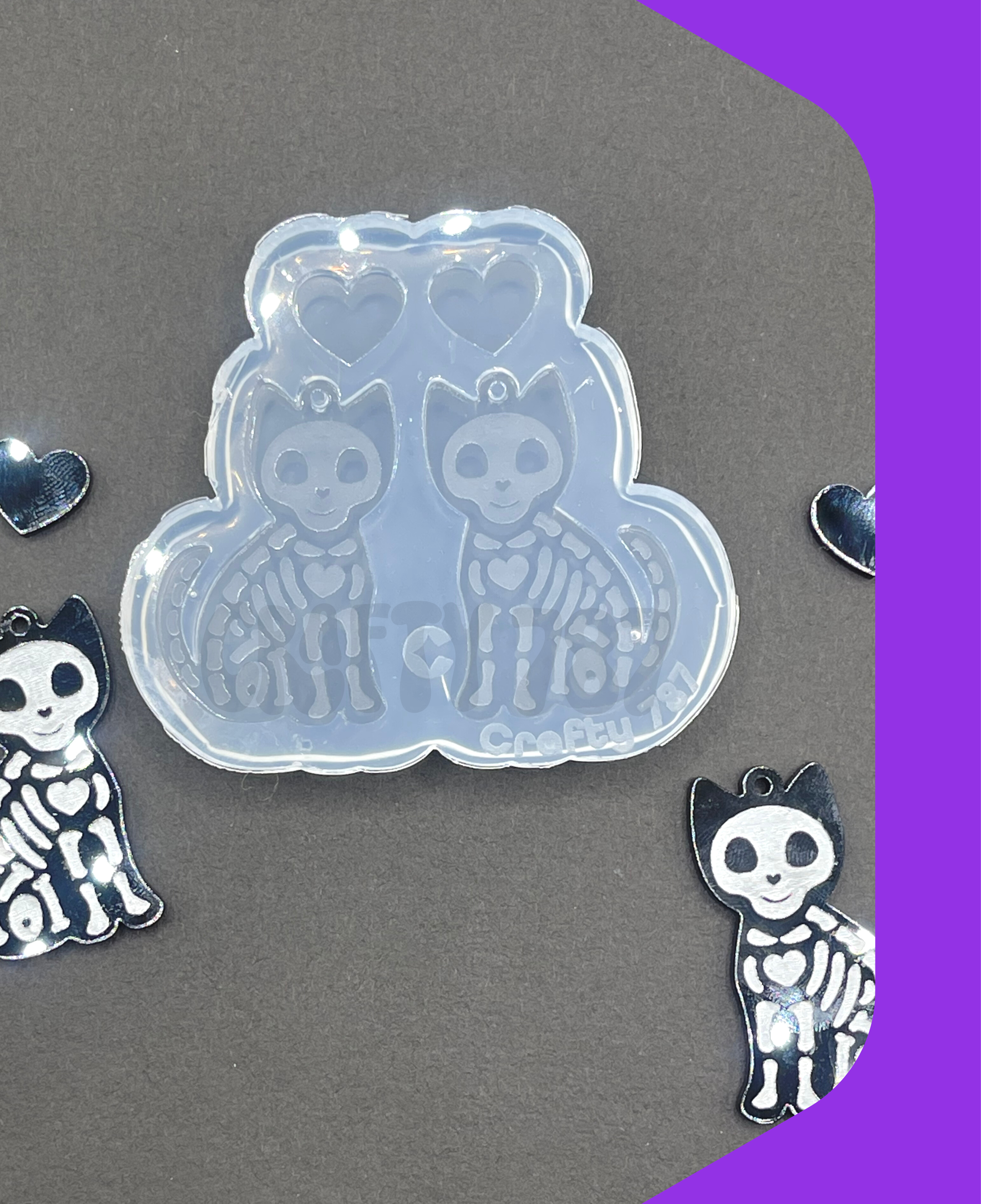 Cat Skeleton Dangle Earring Silicone Mold, Resin Mold & More (C5)
