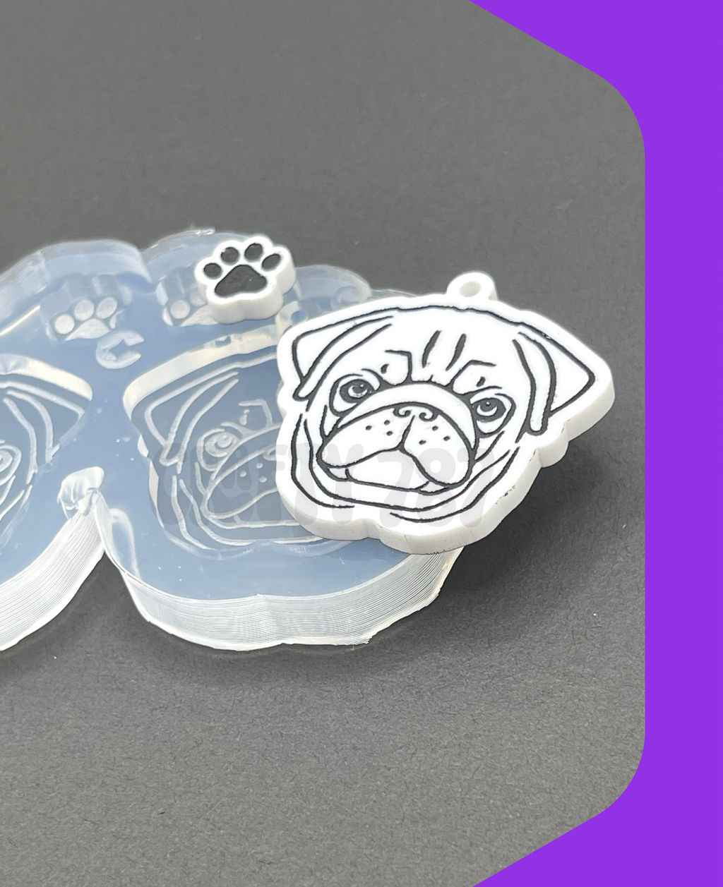 Pug Dog Dangle Earring/Keychain Silicone Mold(C13)