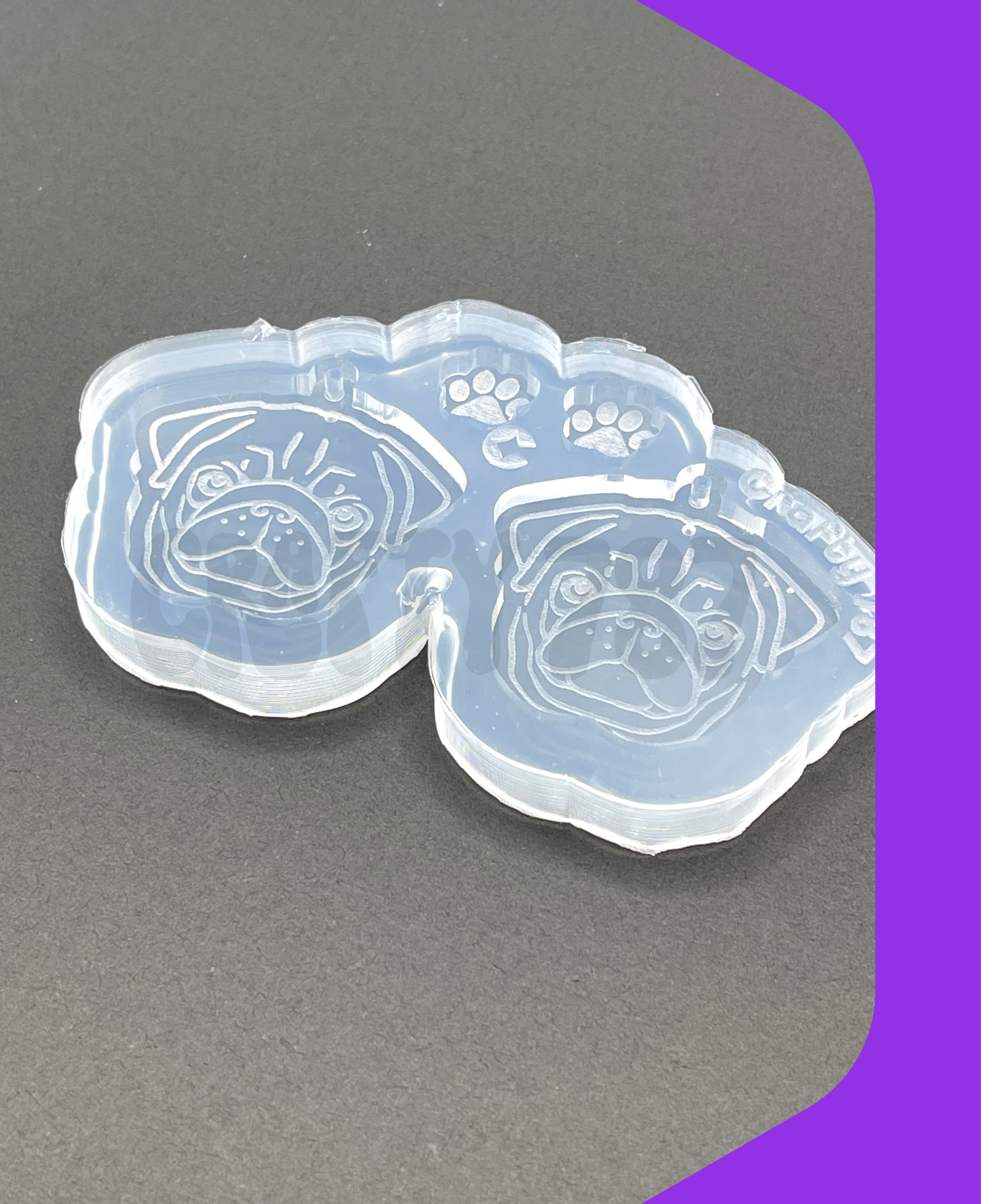 Pug Dog Dangle Earring/Keychain Silicone Mold(C13)
