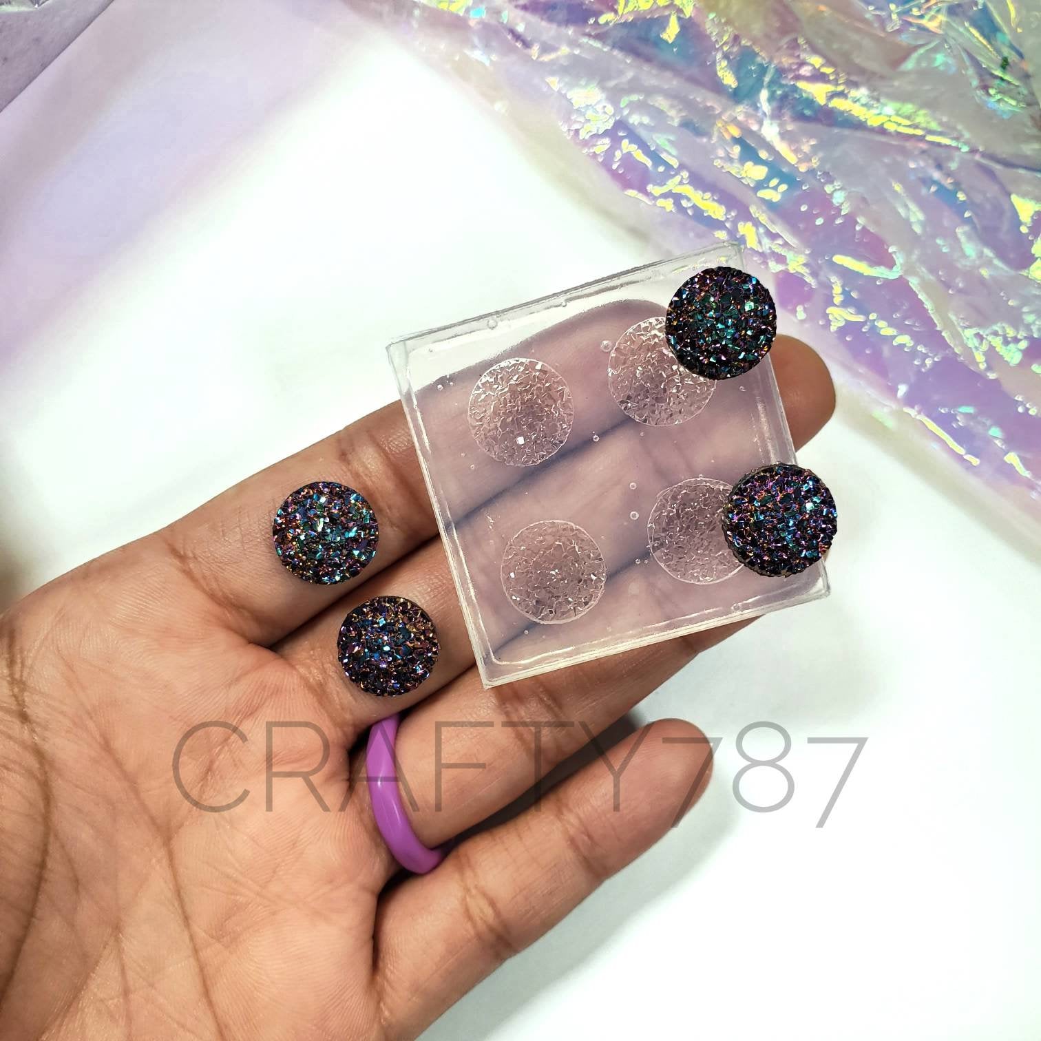 Circle Druzy Less Chunky 12mm Cabochon Silicone Mold 2 Pairs(B4)