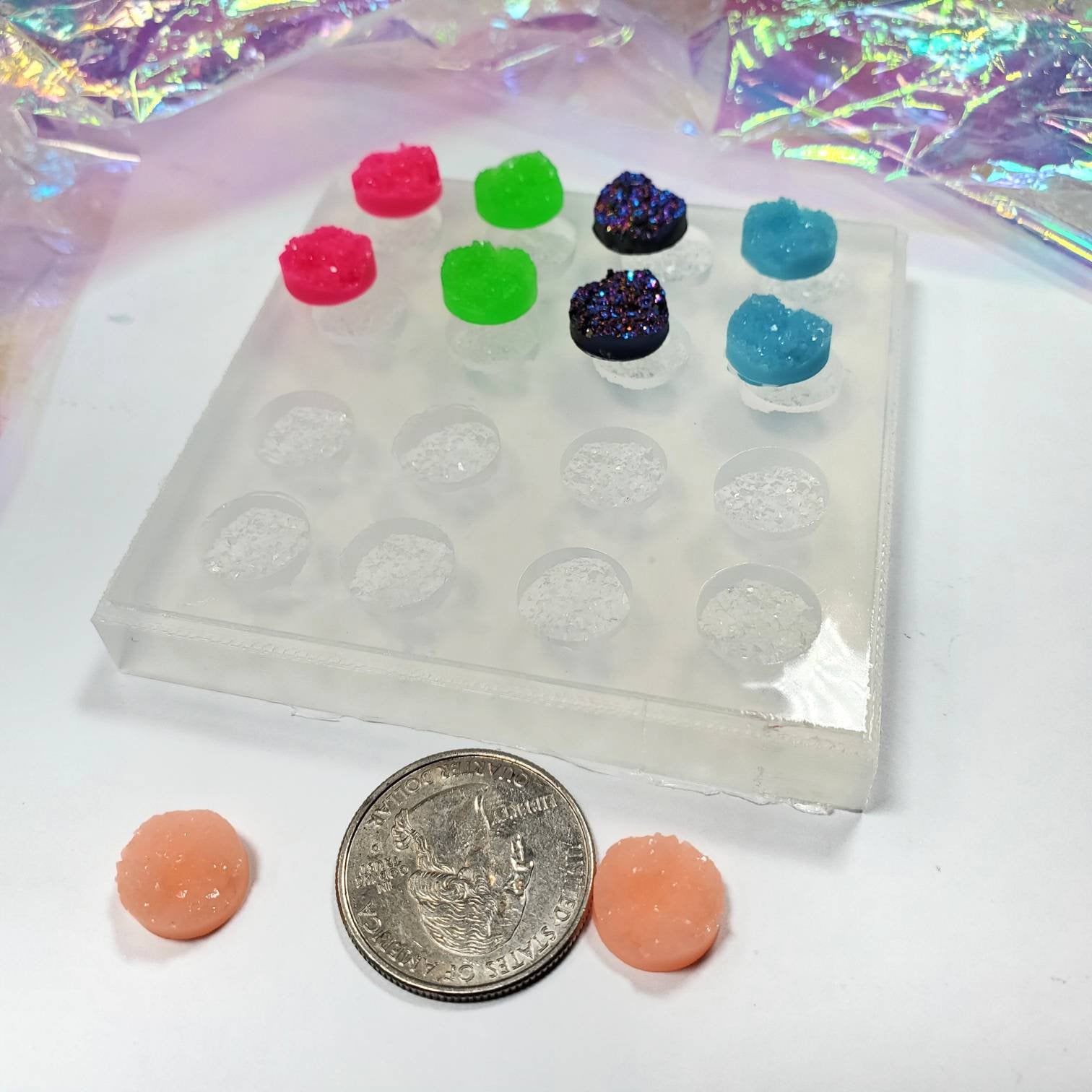 Circle Chunky Druzy Cabochon Silicone Mold 8 Pairs(B2)