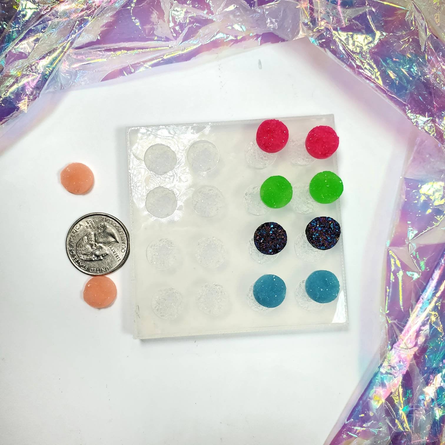 Circle Chunky Druzy Cabochon Silicone Mold 8 Pairs(B2)