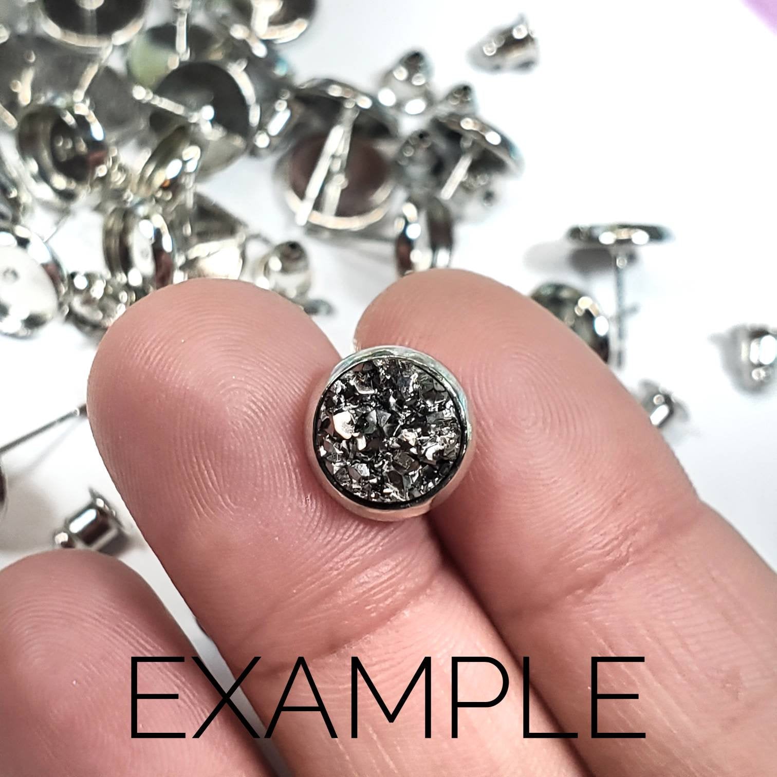 Stainless Iron 8mm Cabochon Tray | Druzy Posts | Resin Jewelry Finding Earring Posts