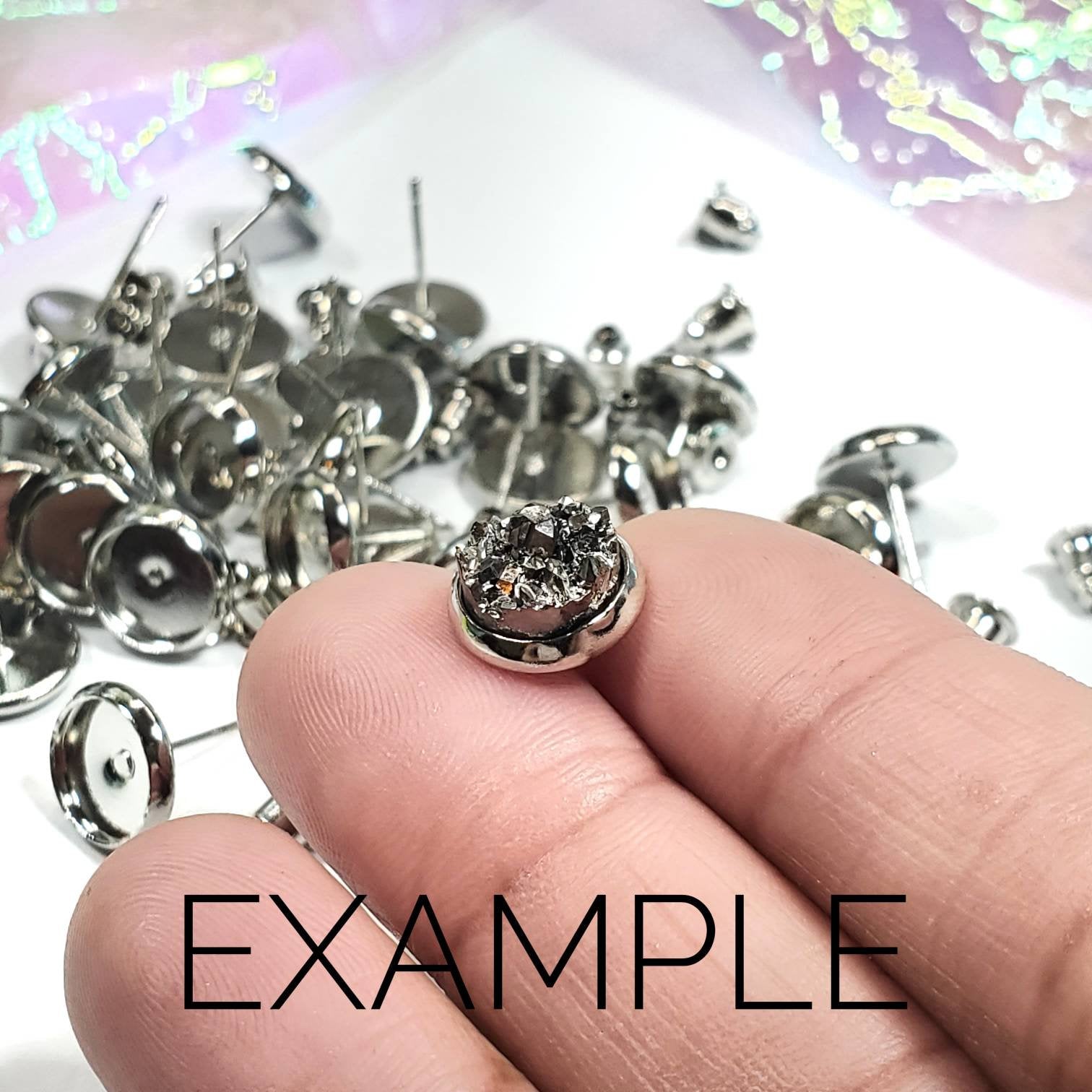 Stainless Iron 8mm Cabochon Tray | Druzy Posts | Resin Jewelry Finding Earring Posts