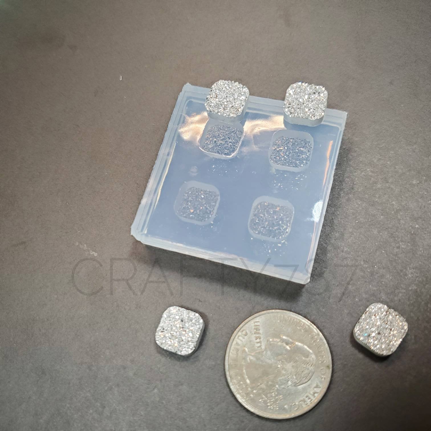 Square Druzy 10mm Stud Earring Silicone Mold [less chunky] (B3)