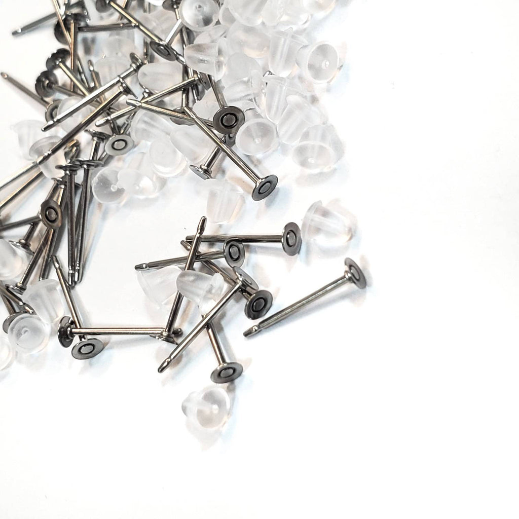 Stainless Steel Stud Earring Posts 3mm with Plastic Back Pads 7/16long | Resin Earrings Supplies