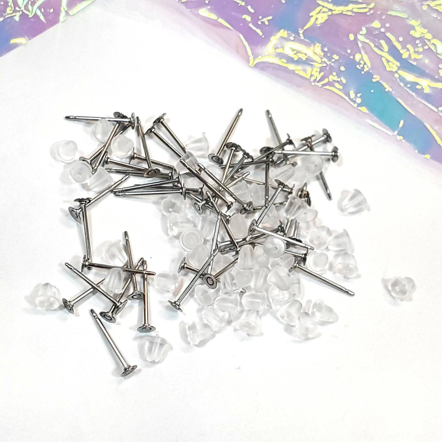 Stainless Steel Stud Earring Posts 3mm with Plastic Back Pads 7/16long | Resin Earrings Supplies