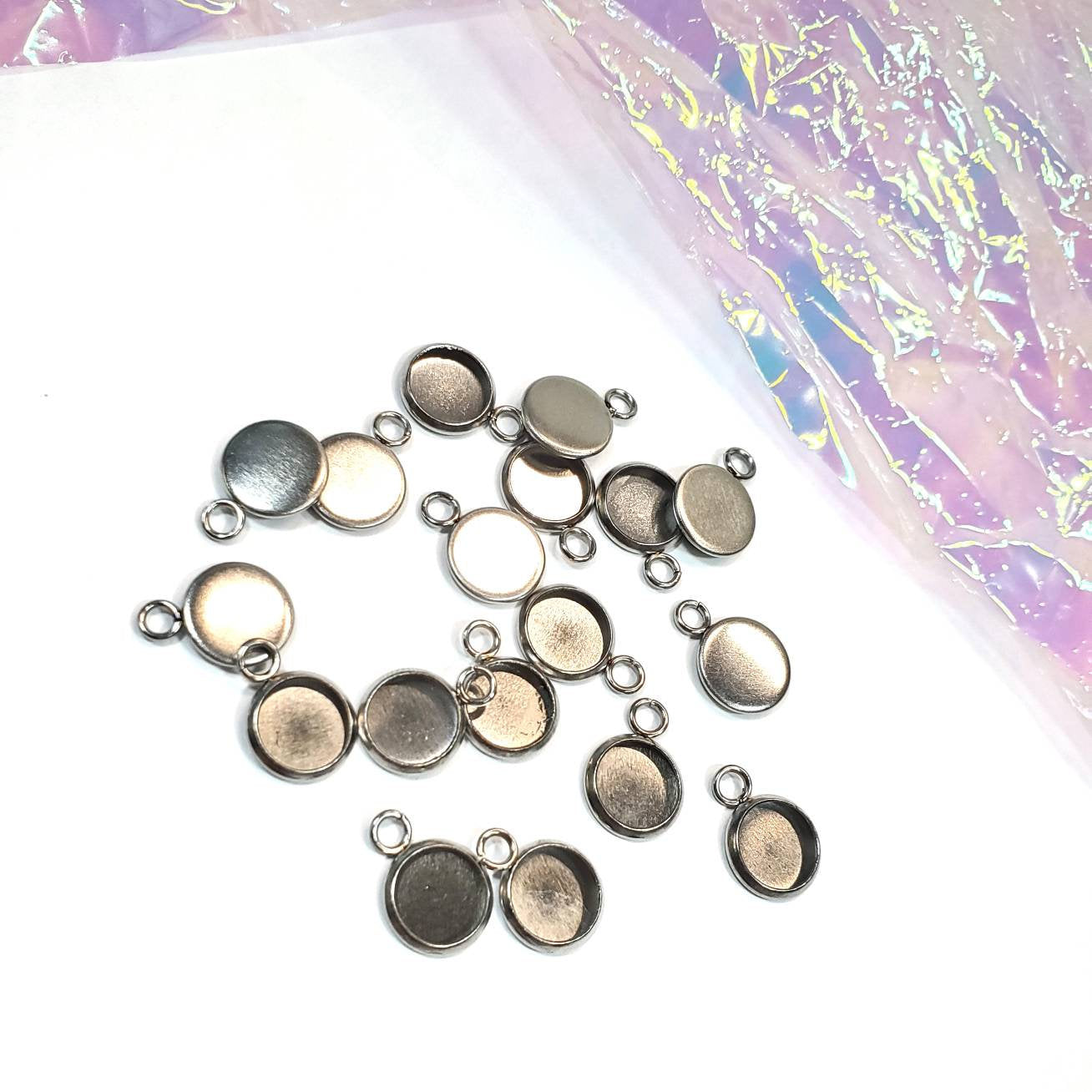 Stainless Steel Cabochon Necklace 8mm Tray | Druzy Posts | Resin Jewelry Finding Earring Posts