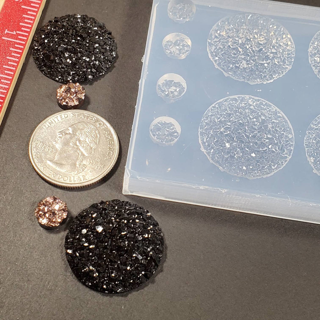 Circle Druzy 25mm Silicone Mold with Bonus 8mm Druzys two Pairs(B5)