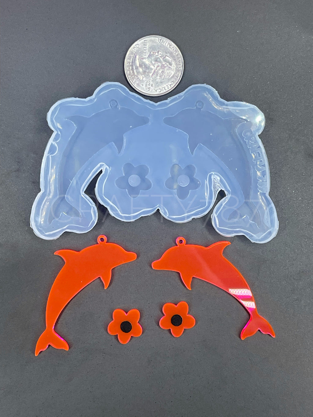 Dolphin Dangle Earring Silicone Mold and Flower stud (C13)