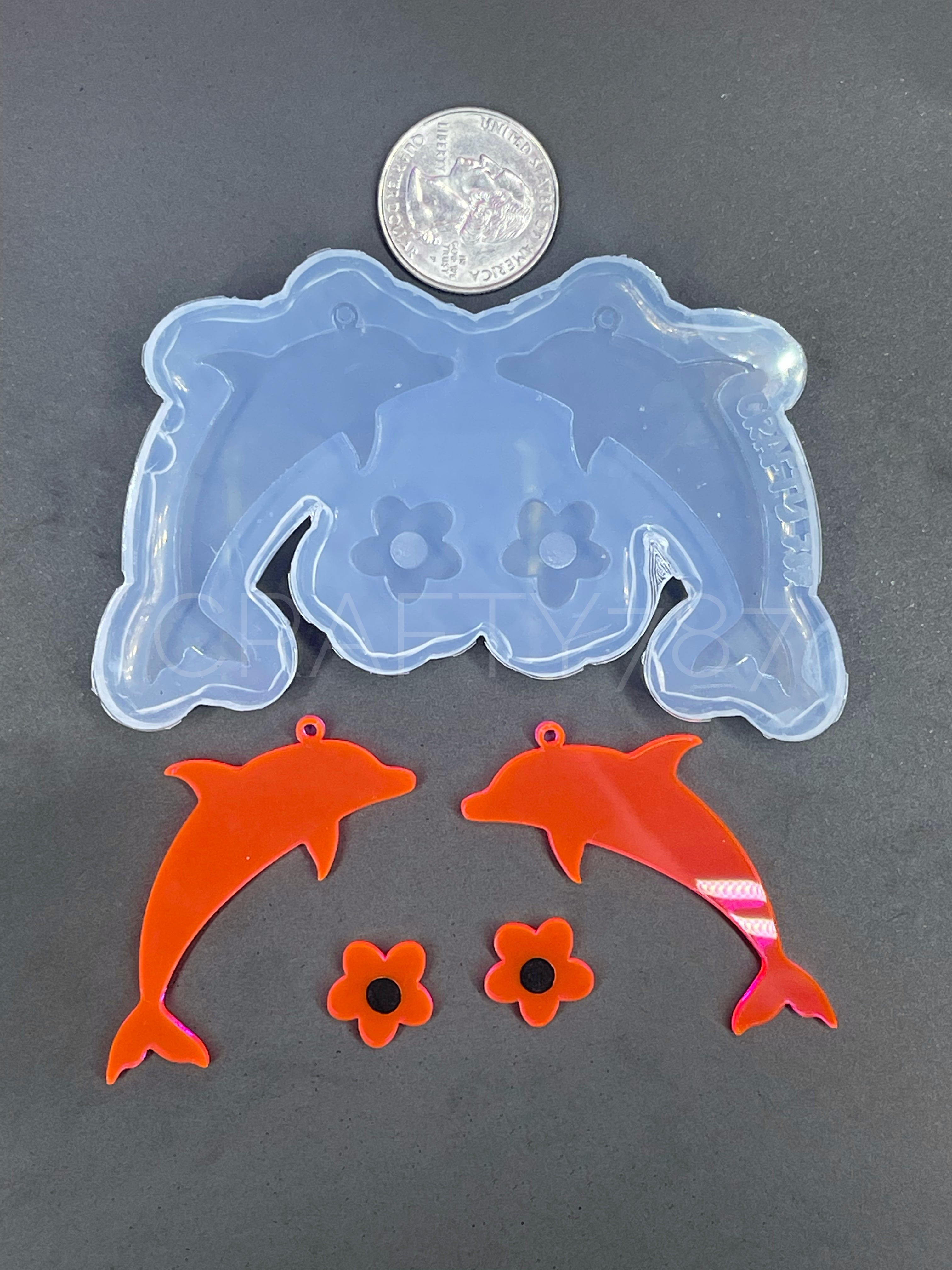 Dolphin Dangle Earring Silicone Mold and Flower stud (C13)