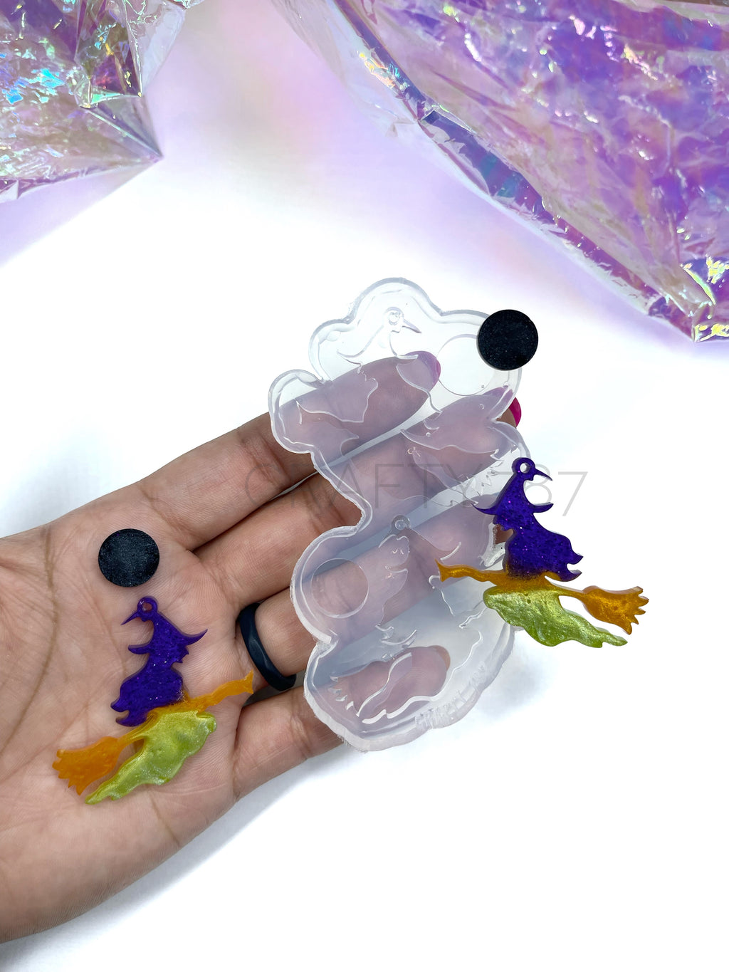 Witch on Broom Dangle Earring Silicone Mold(C5)
