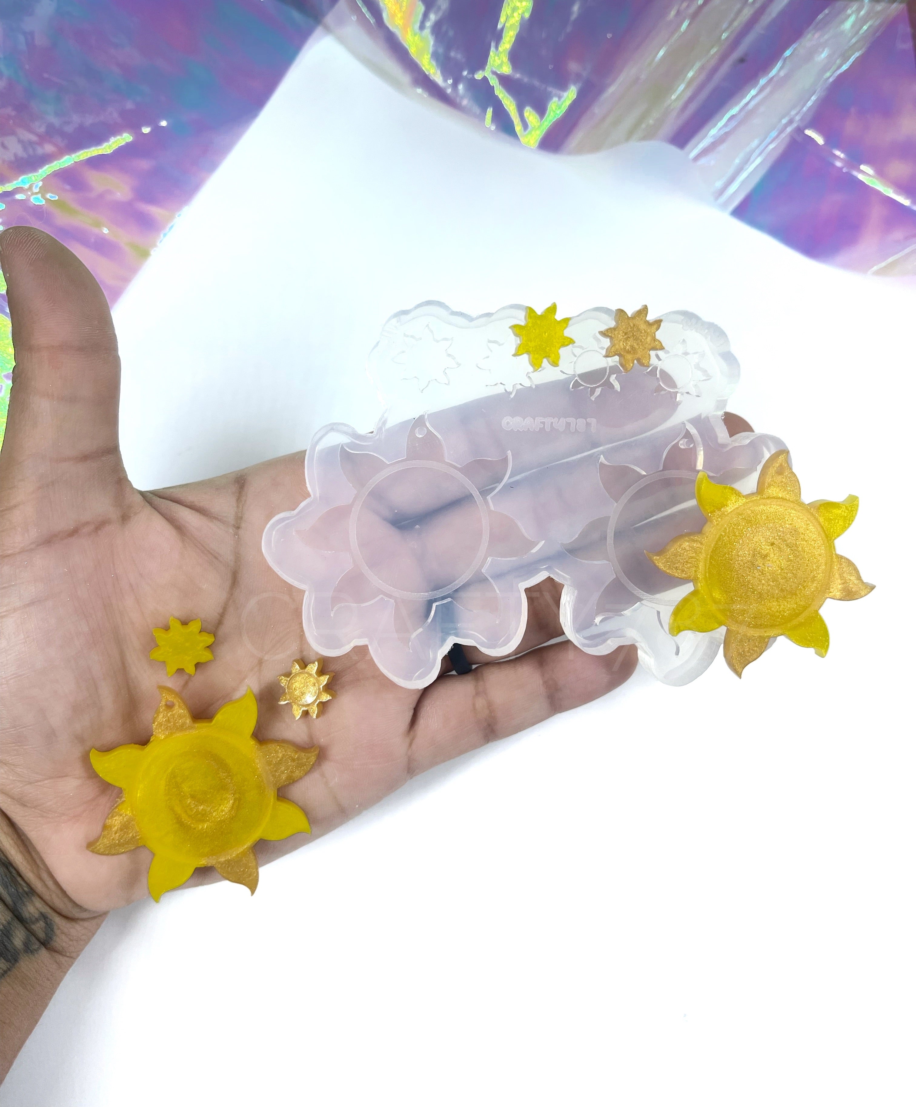 Sun Dangle Earrings Silicone Mold with 2 pairs of studs Earrings (C7)