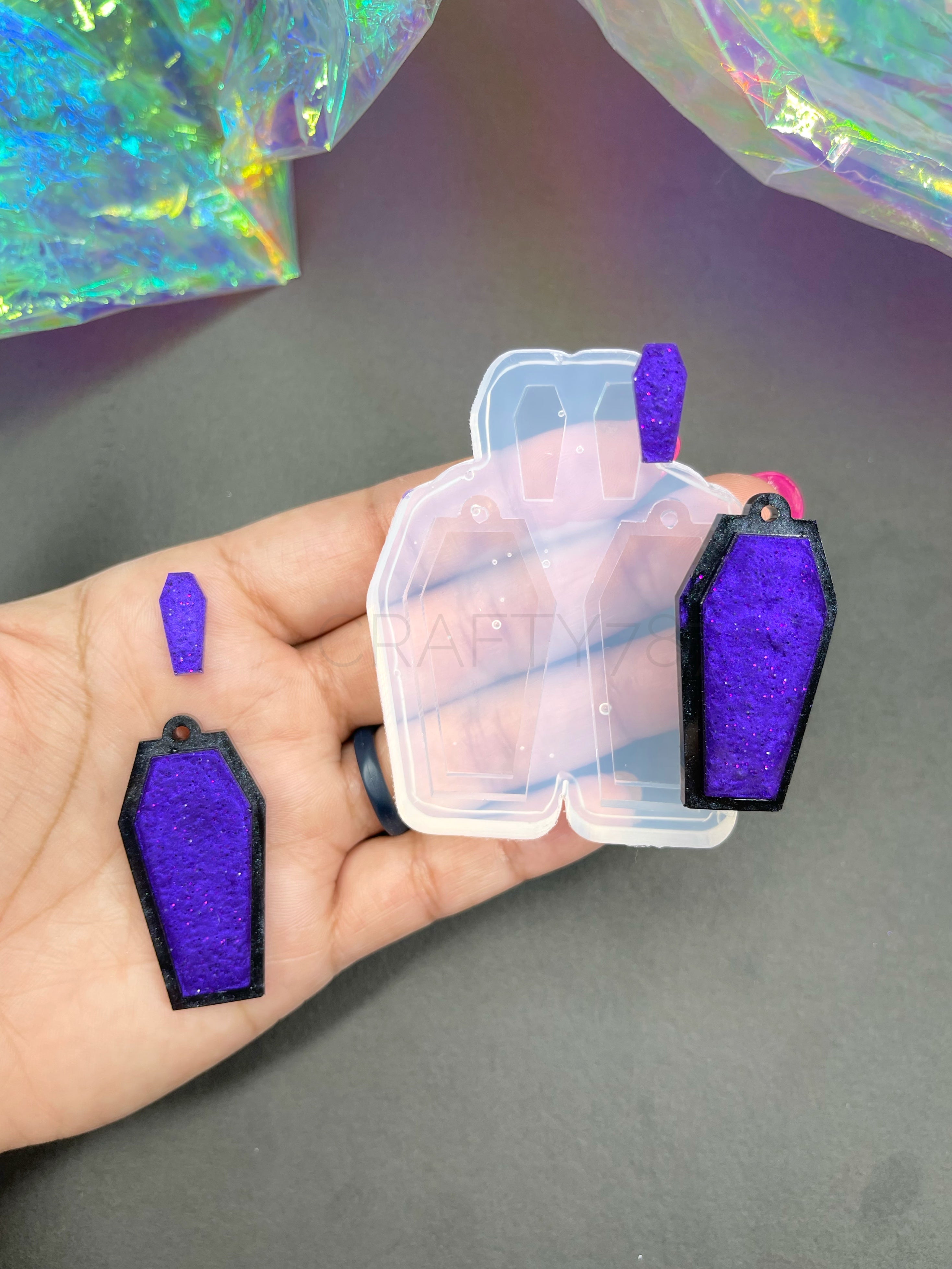 Coffin 1.7in Dangle Earring Layer Silicone Mold(C5)