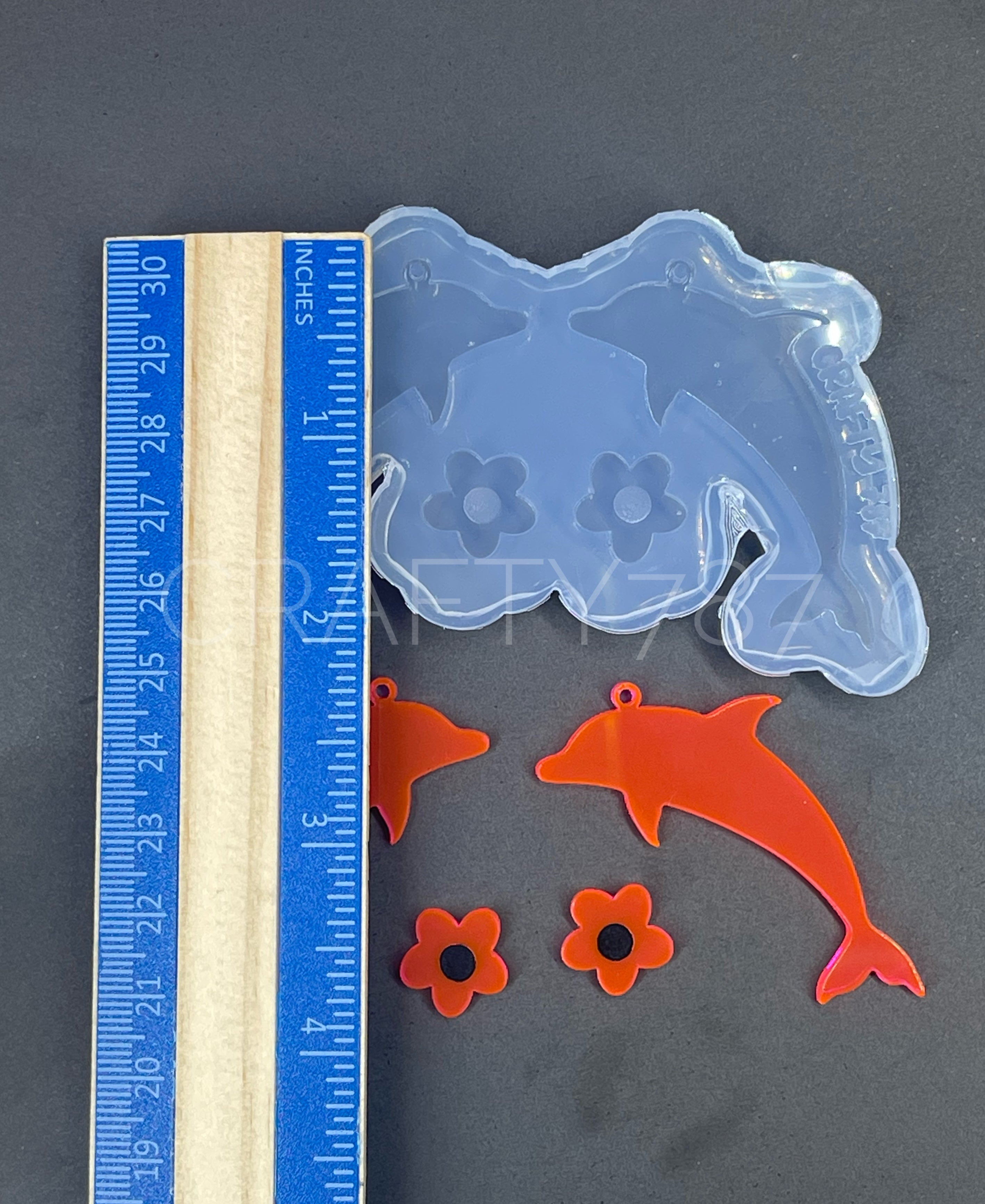 Dolphin Dangle Earring Silicone Mold and Flower stud (C13)