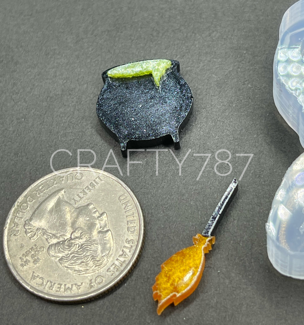 Witch Broom & Cauldron Studs Silicone Mold(A8)