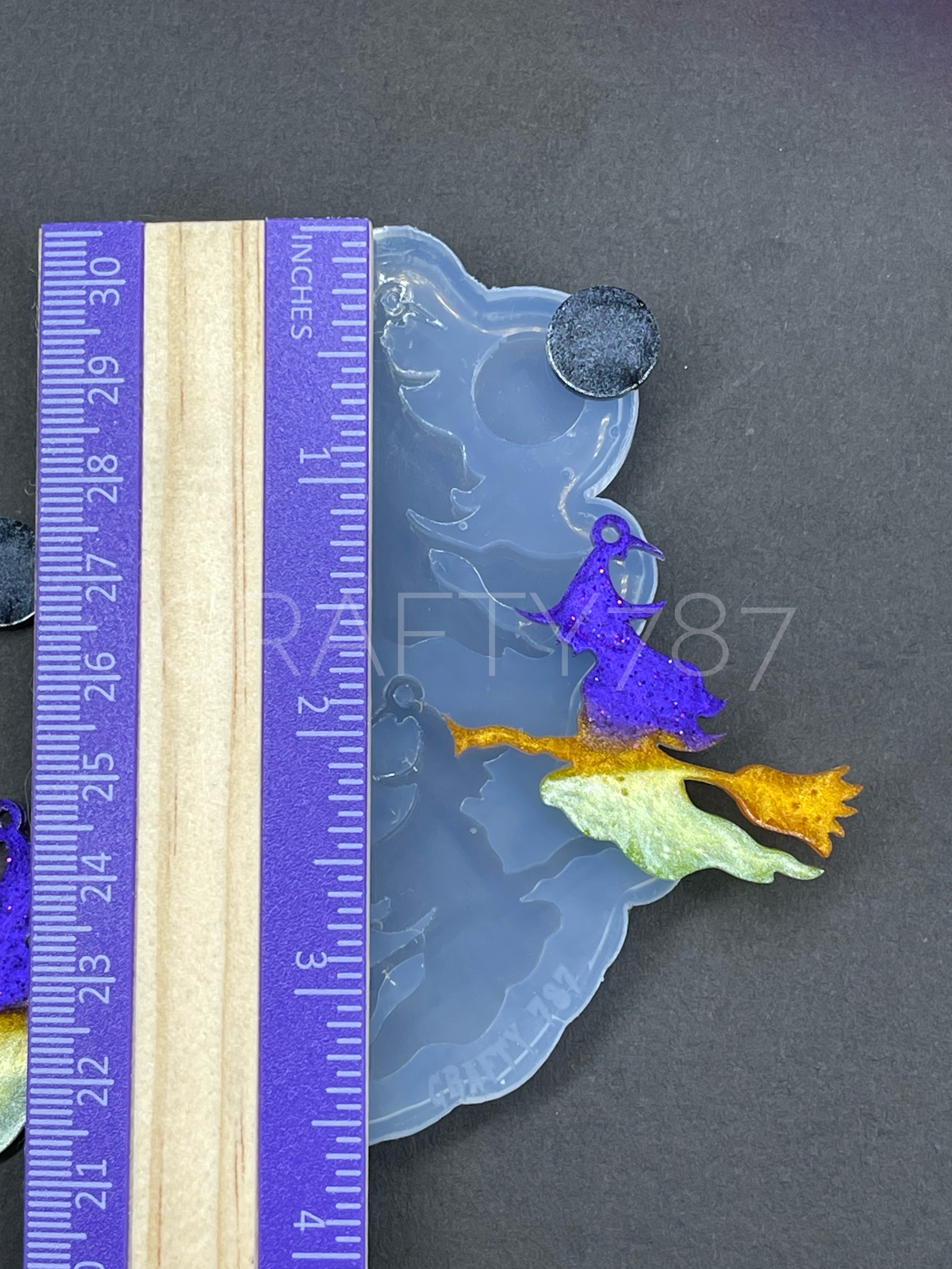 Witch on Broom Dangle Earring Silicone Mold(C5)