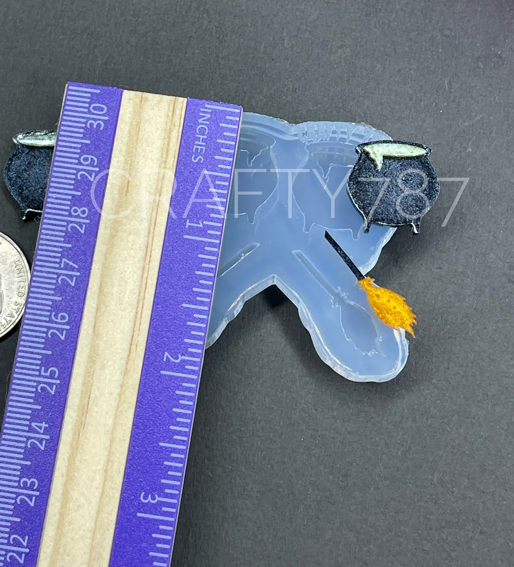 Witch Broom & Cauldron Studs Silicone Mold(A8)