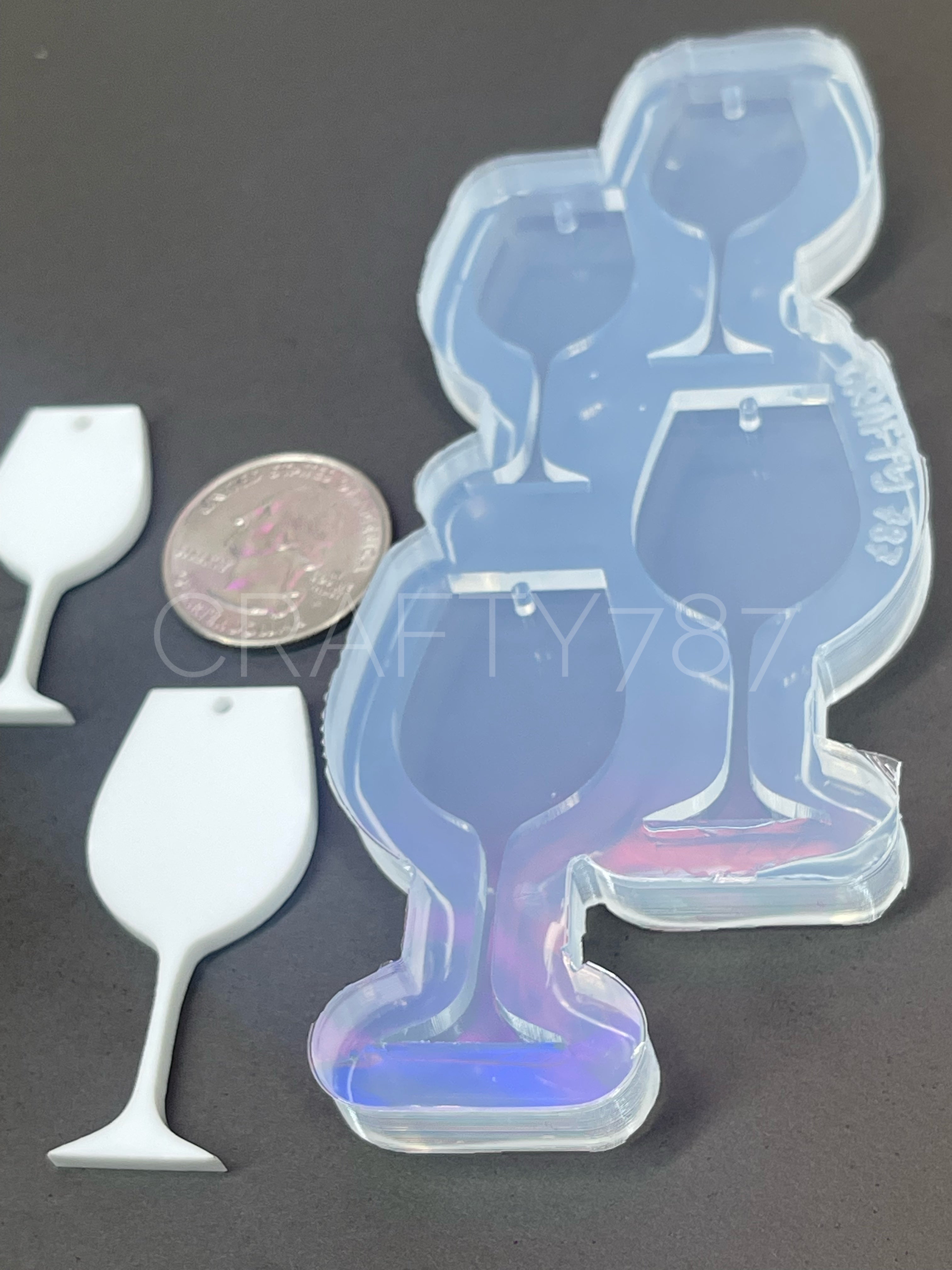 Wine Glass Dangle Earring/Keychain Silicone Mold (C14)