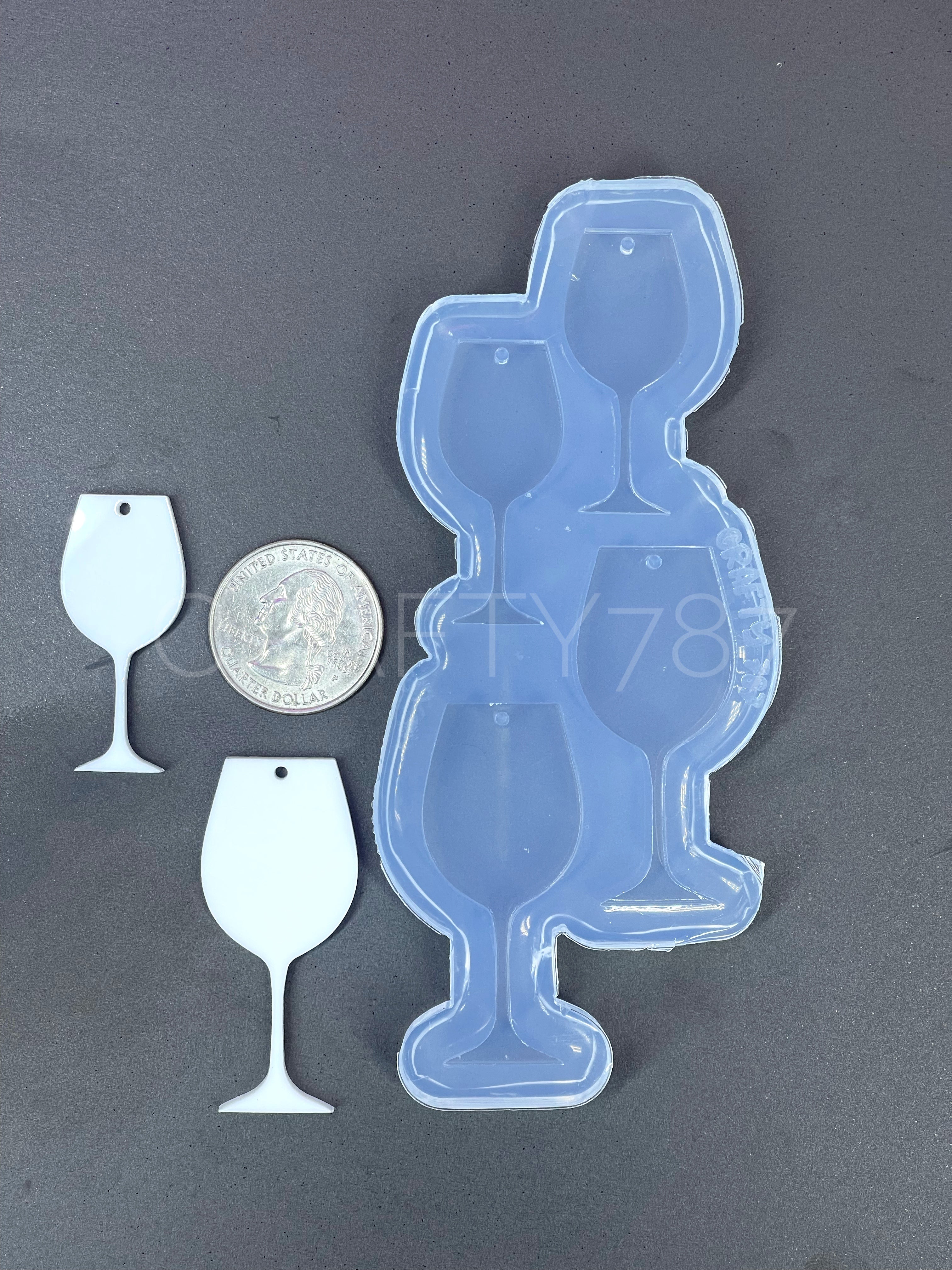 Wine Glass Dangle Earring/Keychain Silicone Mold (C14)