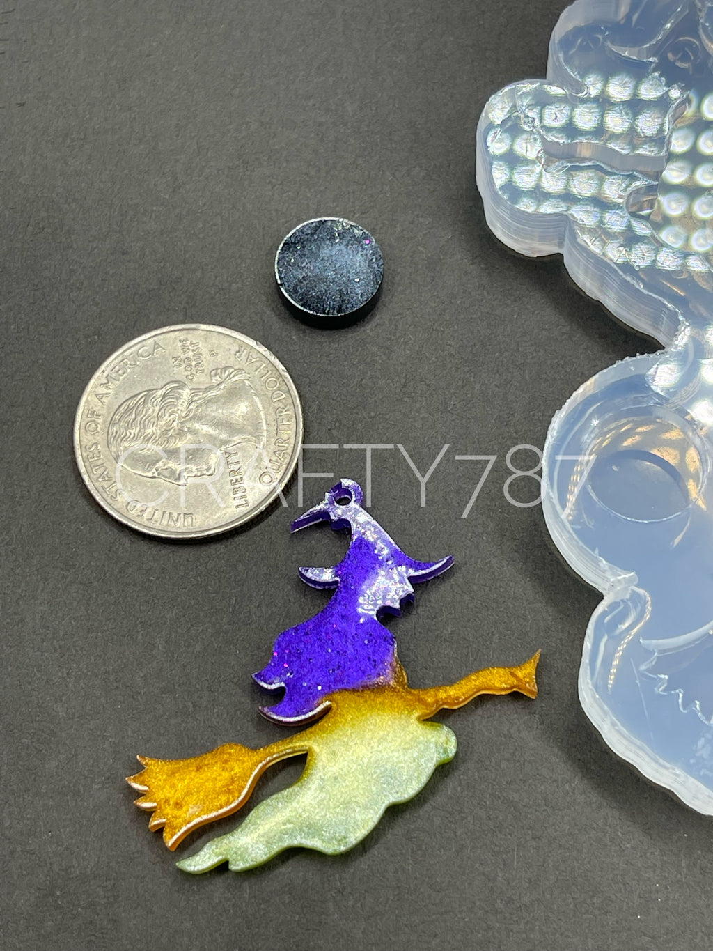 Witch on Broom Dangle Earring Silicone Mold(C5)