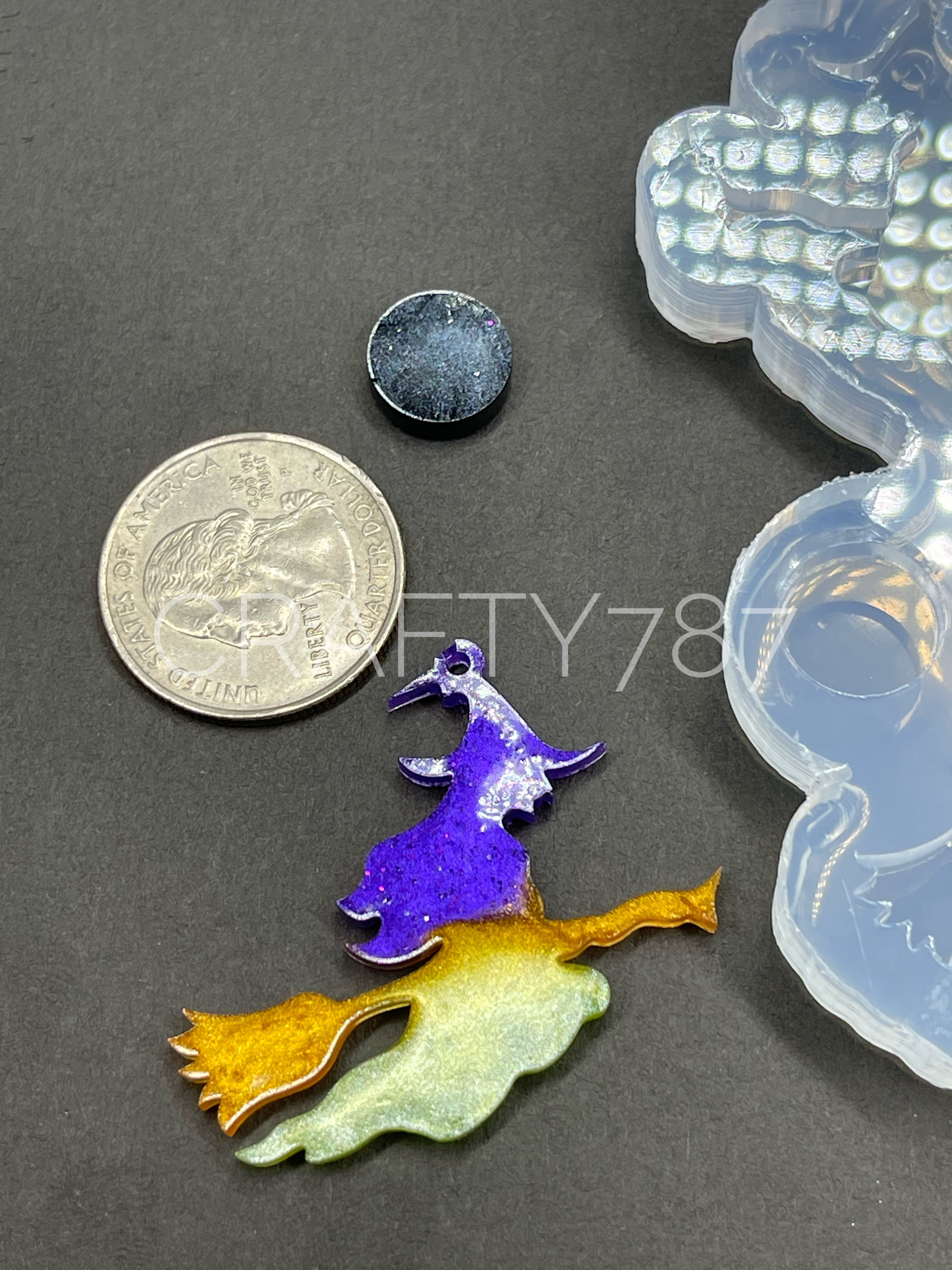 Witch on Broom Dangle Earring Silicone Mold(C5)