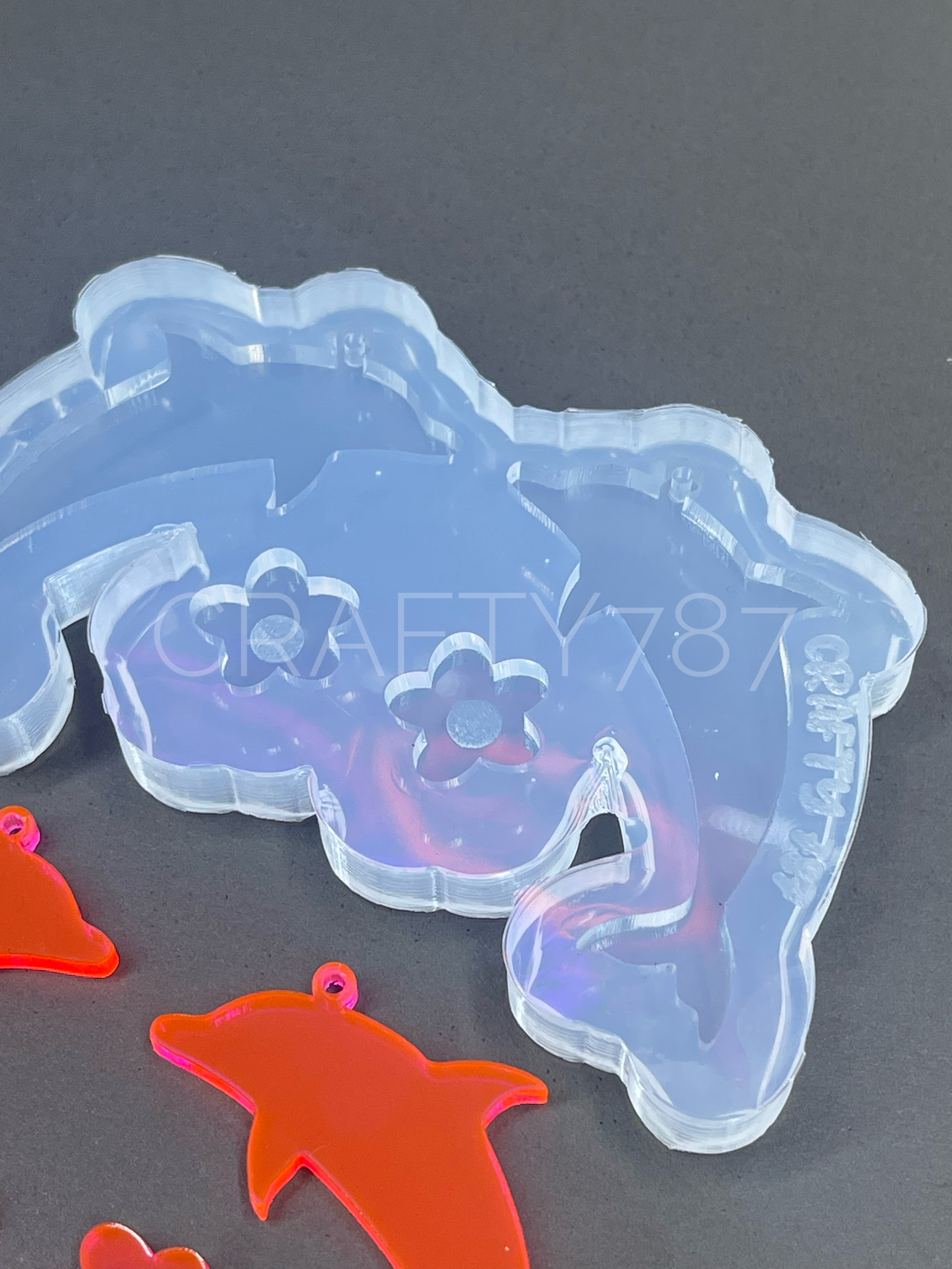 Dolphin Dangle Earring Silicone Mold and Flower stud (C13)