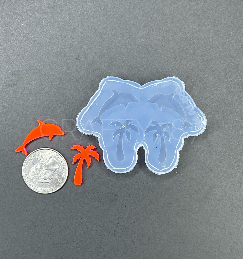 Dolphin & Palm Earring Silicone Mold, Summer Mold (A13)